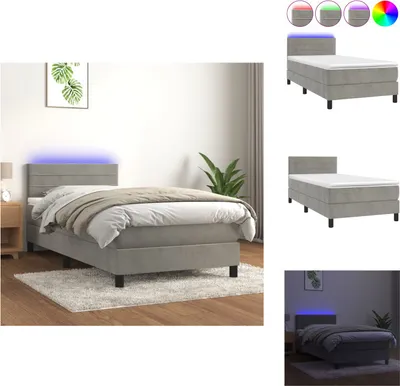 Produktbild von vidaXL Boxspringbett mit Matratze & LED Hellgrau 90x200 cm Samt -  Betten & Bettgestelle