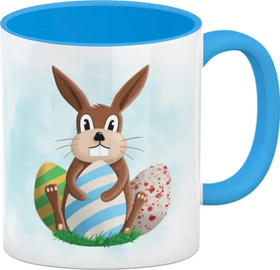 Produktbild von Osterhase und Ostereier Kaffeebecher Hellblau