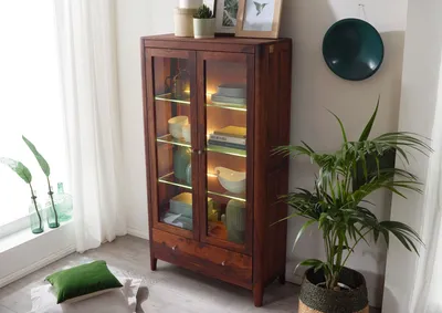 Produktbild von MASSIVMOEBEL24 Vitrine Sheesham 100x40x178 walnuss geölt BROOKLYN #27