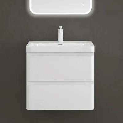 Immagine prodotto di doporro Mobile Bagno Sospeso con Lavabo in Resina Minerale Set di Mobili da Bagno 60x42x50cm Bianco Mobiletto con Lavandino Bagno e 2 Cassetti Spaziosi Seria Lucca