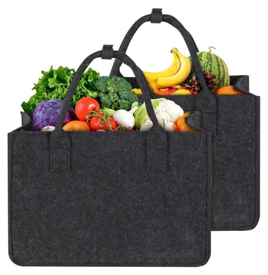 Productafbeelding van Set van 2 viltopslagzakken, boodschappentassen, 30 liter, 40x27x27 cm, donkergrijs, met binnenzak, opvouwbaar