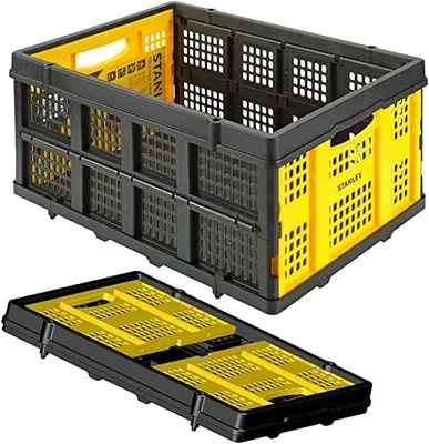 Zdjęcie produktu dla Składana skrzynka na zakupy Stanley FT505 - Pojemność do 25 kg / 50 l - 56,8 x 41 x 27,2 CM - Czarny/żółty