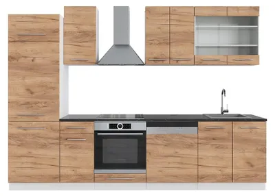 Produktbild von Küchenzeile Vicco Fame-Line Goldkraft Eiche/Weiß 300 cm ohne Arbeitsplatte, Model 38655