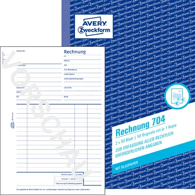 Obrázek produktu pro Avery Zweckform® 704 Faktura, DIN A5, předděrovaná, 2 x 50 listů, bílá