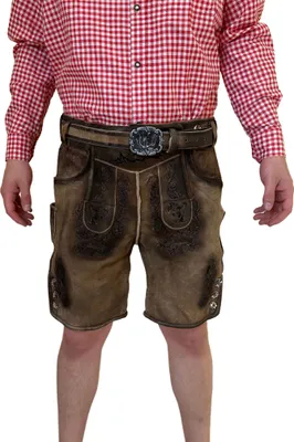 Produktbild von Deluxe Lederhose kurz Premium für Herren Bockleder mit Gürtel Tracht, Größe: 56 Farbe: Braun