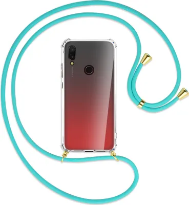 Produktbild von Handykette Backcover-Schutzhülle mit Band (Metall goldfarben) für Xiaomi Redmi 7 - türkis