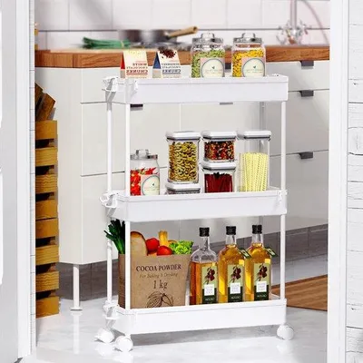 Image de Chariot de cuisine, 40 x 61 x 13 cm, en bois, avec roulettes