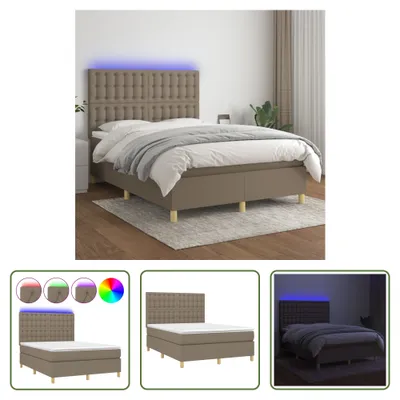 Produktbild von The Living Store Boxspringbett mit Matratze & LED Taupe 140x200 cm Stoff
