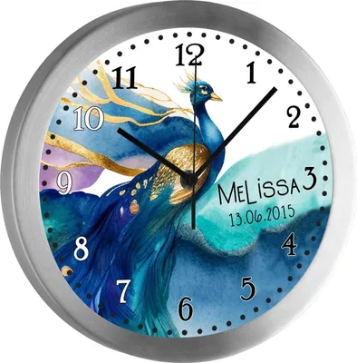 Produktbild von Kinderzimmer Funkwanduhr, Funkuhr Wanduhr Kinder, Pfau 25 cm