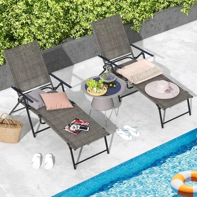Image de Chaise longue - Chaise de jardin - Transat - Chaise de balcon - Lot de 2 - Pliable - Dossier réglable en 6 positions