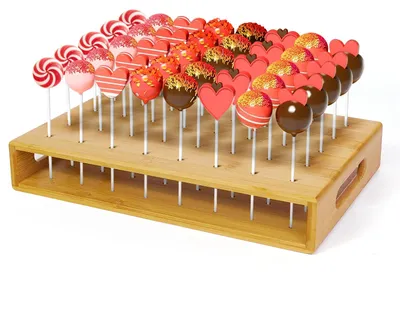 Productafbeelding van Cake Pop stand met 100 cake pops stokjes, 40 gaten houten houder voor decoratie