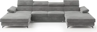 Produktbild von Masseno Ecksofa DETTI mit Schlaffunktion U-Form, Sofa mit Bettkasten, Wohnzimmersofa, Couch, Soffa, Bettsofa, Couchgarnitur- Grau, MONOLITH 85
