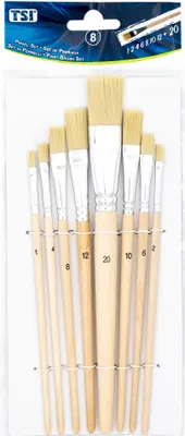 Produktbild von TSI Borstenpinsel-Set 8-teilig (Größen 1, 2, 4, 6, 8, 10, 12 und 20), Schaft naturbelassen, Art. Nr. 49209
