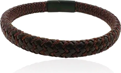 Produktbild von MARTIN1985 Braunes Echtleder Armband geflochten Uni Damen Herren mit magnetischem Edelstahlverschluss Geschenkverpackung Länge - 22 cm