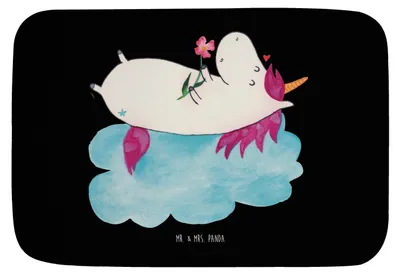 Produktbild von Mr. & Mrs. Panda Badteppich Einhorn Verliebt - Schwarz - Geschenk, Wolke, Duschvorleger, Liebe, duschmatte, Badematte, Badezimmerteppich, Unicorn, Freundin, Badvorleger