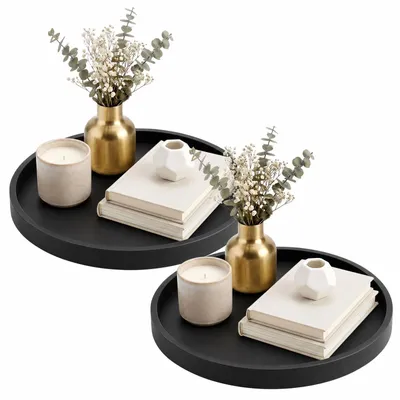 Image de Plateau décoratif - Lot de 2 plateaux ronds pour table - Pour la décoration - Noir, 23 cm