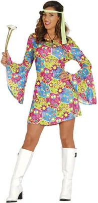 Productafbeelding van Kleurrijk, kort hippie-jurkje voor dames, maat M/L, verkrijgbaar in maat S