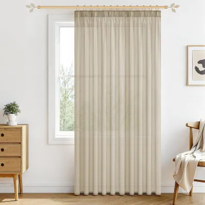 Productafbeelding van Plooien Gordijn Set 300 x 240 cm Beige Semi-Transparant