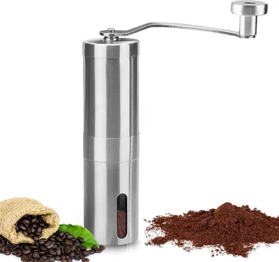 Produktbild von innislink Manuelle Kaffeemühle, Handkaffeemühle aus Edelstahl, Kaffeemühle mit konischem Keramikmahlwerk, Espressomühle, präzise Mahlgradeinstellungen, tragbare Kaffeemühle, Aeropress kompatibel, 40g - Silber