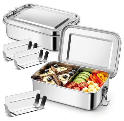 Broodtrommel-Set 2er, Edelstahl, 2400 ml, mit Fächern