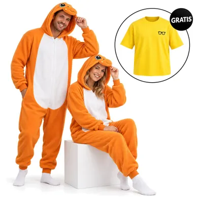 Obrázek produktu pro Onesie Kigurumi Pyžamo Pokemon Charmander Převlek Kostým XXL: 185-195cm + Oversize tričko XL
