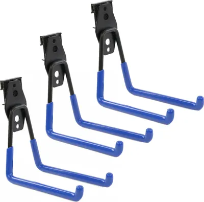 Produktbild von Set 3 Stck. Werkzeugwand Haken von BOTLE, Werkzeughaken, für Elektrowerkzeuge, "Geradeförmig" 13cm, stabil mit PVC-Ummantelung, für Garage, Werkstatt, Schuppen, Haken für Sportgeräte, Doppelhaken, Tragkraft bis 30kg