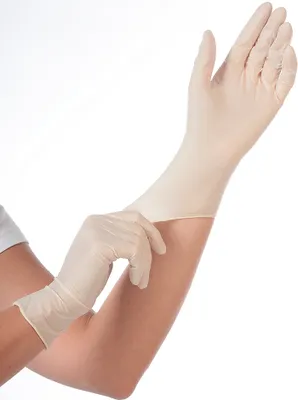 Obrázek produktu pro Hygonorm 26559 Latexhandschuhe Skin Light weiß Gr. 8/M gepudert