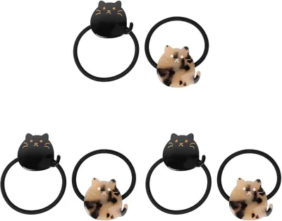 Produktbild von 6 Stück elastische Haargummis mit Katzenmotiv und Schildpatt-Design für Mädchen