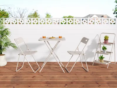 Produktbild von MODFU Tisch- und Stuhl-Set Platzsparend Leicht Zu Verstauen mit 1 Tisch und 2 Stühlen Geeignet für den Außenbereich und Garten Beige