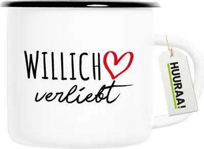 Produktbild von Huuraa Emaille Tasse Willich verliebt 300ml Vintage Campingbecher Geschenkidee