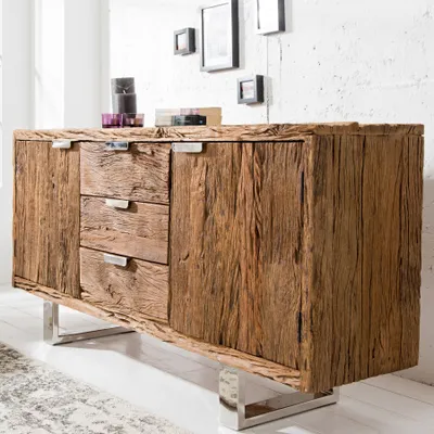 Produktbild von riess-ambiente Massivholz Sideboard BARRACUDA 160cm Teak antik mit Stahl Kufenfüßen Kommode Wohnzimmerschrank Schrank