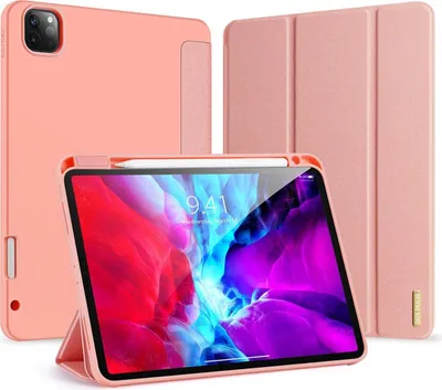 Image de Dux Ducis Housse de livre rigide avec Smart Sleep Stand Fonction compatible avec Apple iPad 12.9" ( 2020 ) / Apple iPad 12.9" (2018) Tablet Housse Etui Portefeuille Housse de protection en rose