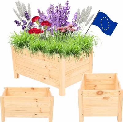 Produktbild von MODO24 Pflanzkübel Holz Blumenkübel Pflanzkasten Massivholz Kiefer Imprägniert Wetterfest Garten, 31x60x40 cm, Natur, DNC