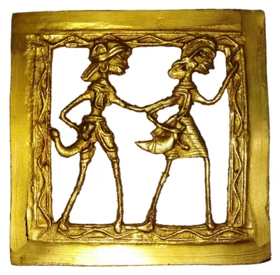Messing Wandplakette 'Life Partners', Dhokra, 10,16 cm