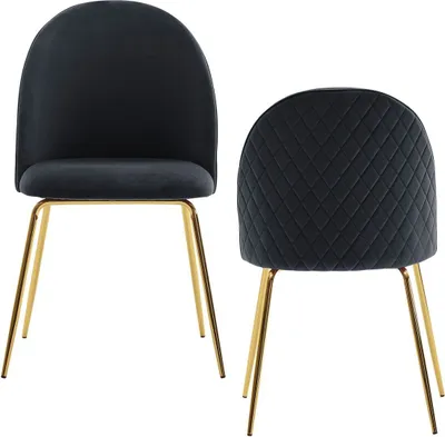 Produktbild von Design Esszimmerstuhl 2er Set Samt Schwarz Gepolstert, Küchenstuhl Stoff mit goldenen Beinen, Schalenstuhl Skandinavisch, Polsterstuhl mit Samtbezug