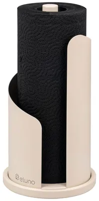 Image de Porte-rouleau de cuisine eluno en acier inoxydable et métal laqué beige, pour rouleaux de cuisine jusqu'à 28 cm ou 3 rouleaux de papier toilette