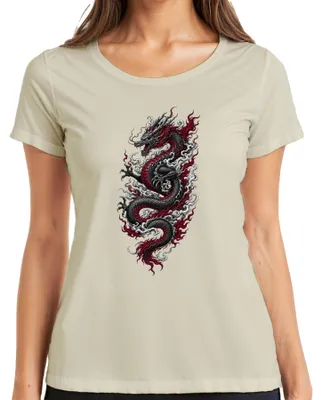 Produktbild von Japanischer Drache Asia Tattoo Style Rot Schwarz Japan Y2K Ryu Damen T-Shirt, Natur, XXL