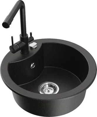 Produktbild von Mexen Diego 1-Becken-Granit-Spüle mit Mischbatterie Duero, Schwarz/Gold metallisch - 6512-75-671600-70