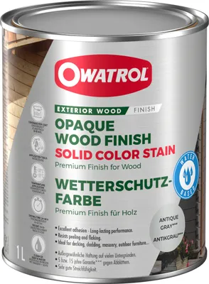 Produktbild von Solid Color Stain - Deckende Premium-Wetterschutzfarbe - Antikgrau 1 Liter