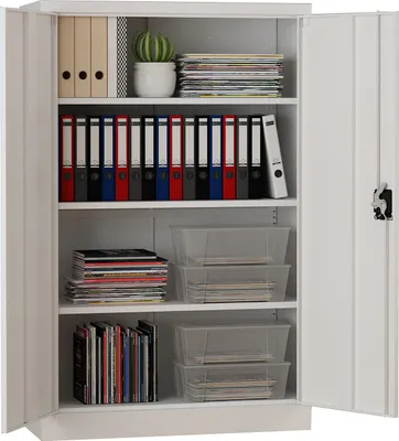 Produktbild von Midori Stahl-Flügeltürenschrank Aktenschrank Lagerschrank Grau 90x40x140 cm Sicherheitszylinderschloss 3 Einlegeböden 0,55 mm