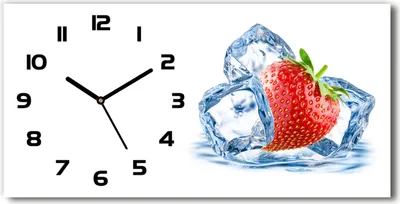 Produktbild von Wanduhr aus Glas – 60x30 cm - Glasbild - Glasuhr - Gehärtetes Glas - schwarze-zeiger - Erdbeere mit Eis
