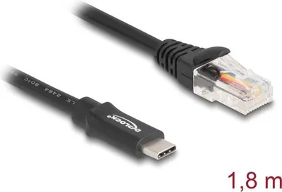 Produktbild von Delock Adapter USB 2.0 Type-C Stecker zu 1 x Seriell RS-232 RJ45 Stecker 1,8 m schwarz