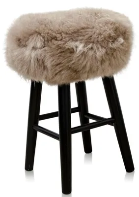 Zdjęcie produktu dla Casa Padrino, taboret, kolor cappuccino / czarny, średnica 40 cm, wysokość 57 cm - taboret obity naturalną wełną owczą