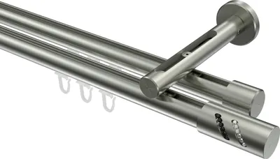 Produktbild von Interdeco Innenlaufstange / Gardinenstange mit Innenlauf Edelstahl-Optik, Typ Siteno Zoena (Glitzerzylinder), 20 mm Ø 2-läufig, 260 cm