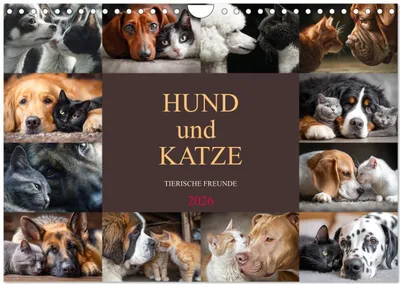 Produktbild von Hund und Katze - Tierische Freunde (Wandkalender 2026 DIN A4 quer), CALVENDO Monatskalender