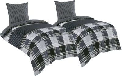 Produktbild von 4 teilige Bettwäsche 135x200cm Kariert schwarz grau Baumwolle Renforce Wende Set