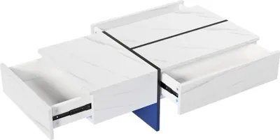 Immagine prodotto di Tavolino Okwish con illuminazione LED, tavolino da salotto con 3 cassetti, tavolino da salotto, 100x50x34,5 cm, bianco