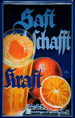 Produktbild von Blechschild Saft schafft Kraft Orangensaft Orangen Schild Nostalgieschild