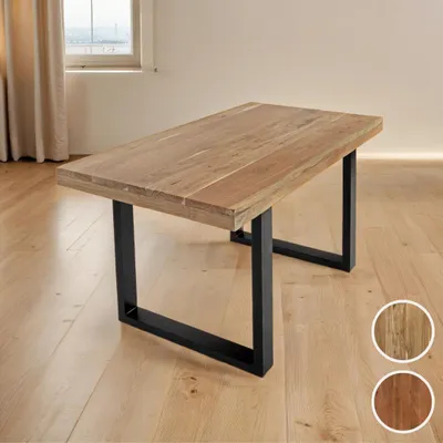 Produktbild von Esstisch 160 x 85 cm Rio, Esszimmertisch naturfarben, Akazienholz massiv, U-Gestell aus Metall Schwarz, gerade Kanten