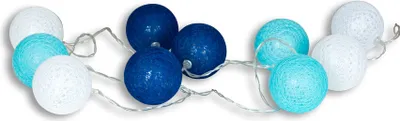 Produktbild von 10er Lichterkette LED Kugeln Lampions Baumwolle Blau Weiß Baumwolle Warmweiß